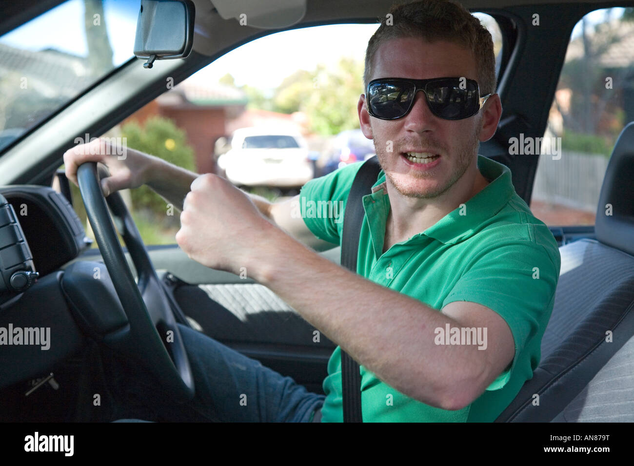 young man with road rage anger Stock Photo - Alamy