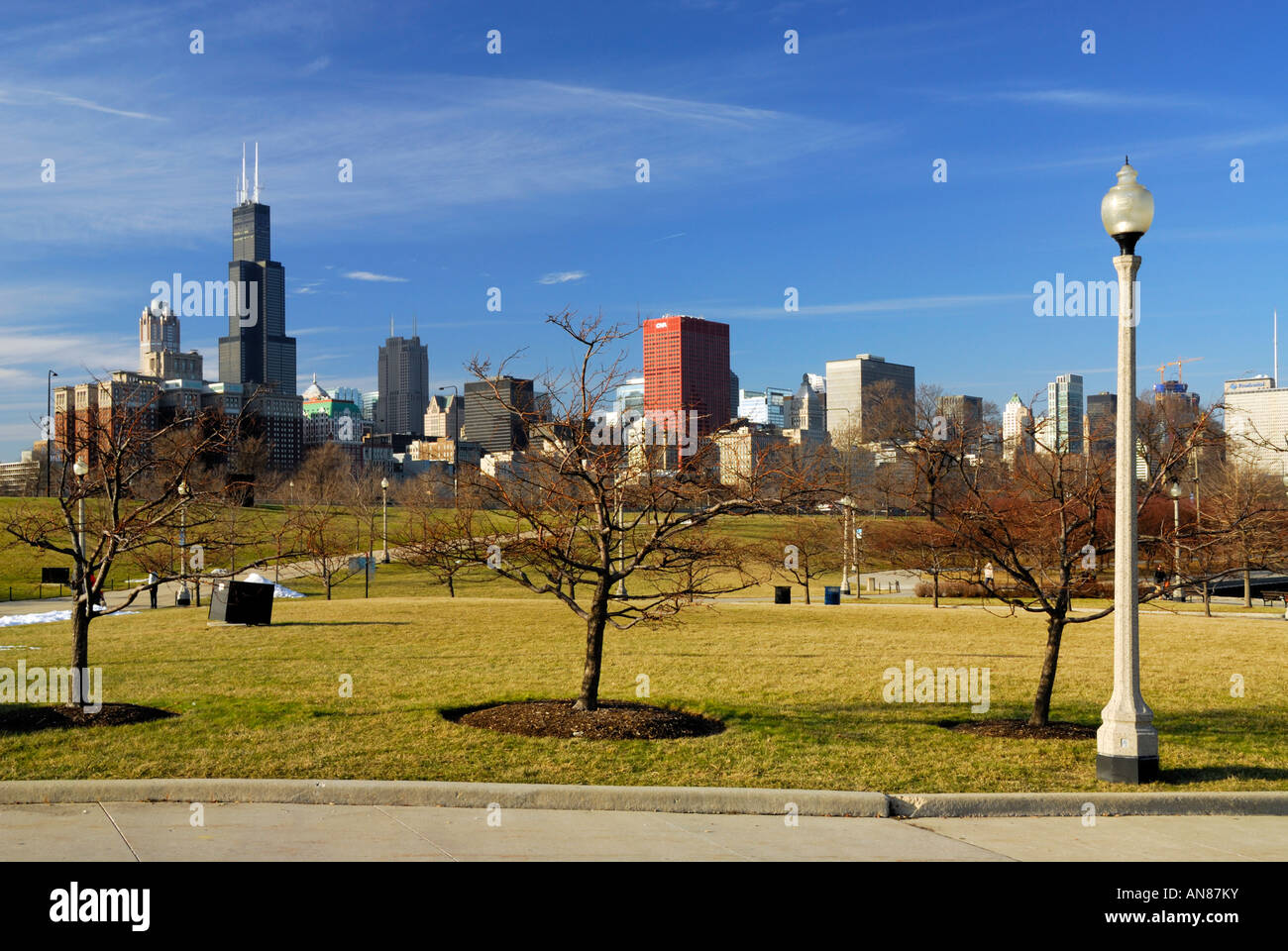 The Chicago skyline viewed from the front of the John C Shedd Aquarium