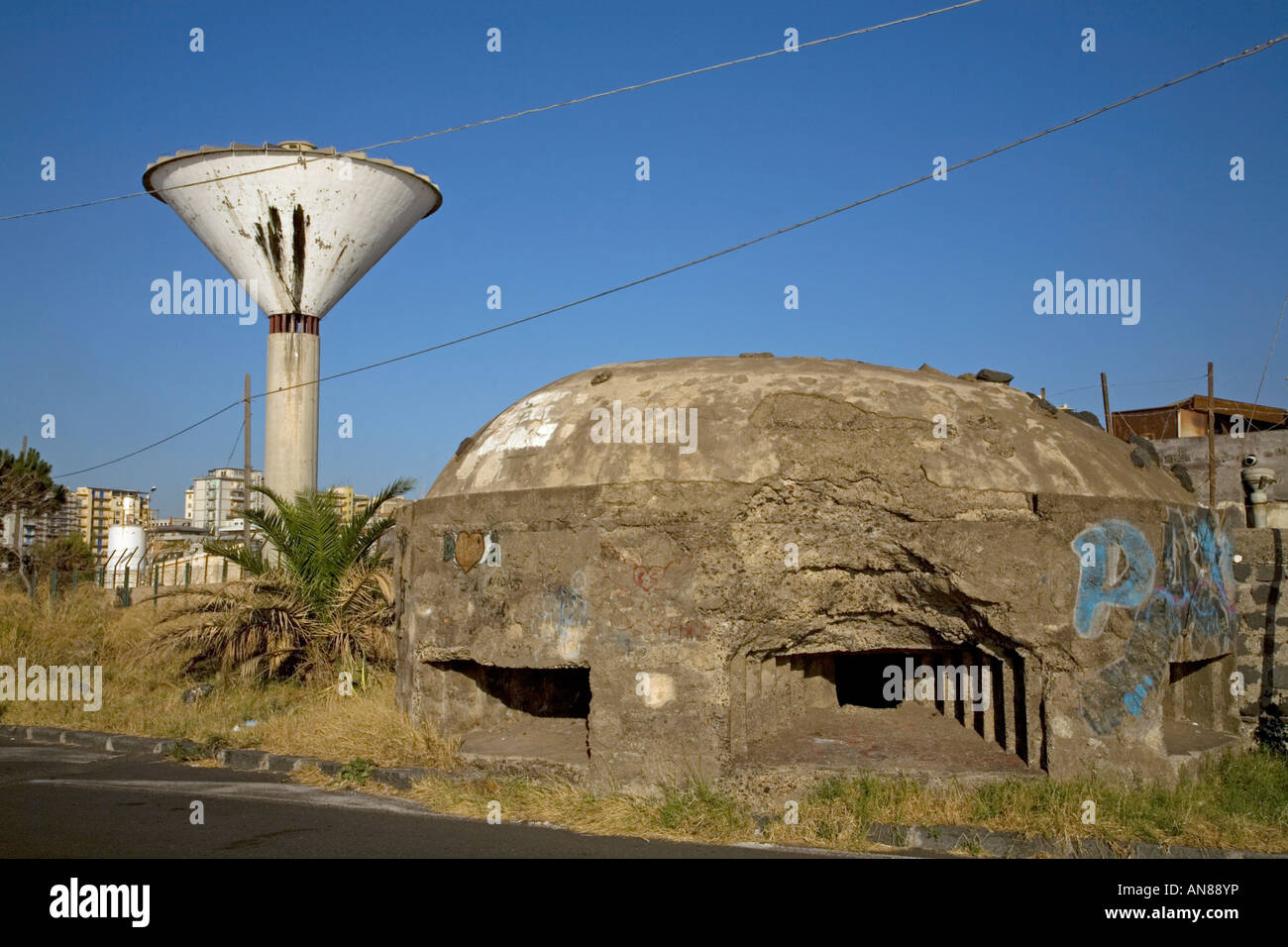 Water Tower Second World War Gun Emplacement Catania Sicily Italy Stock