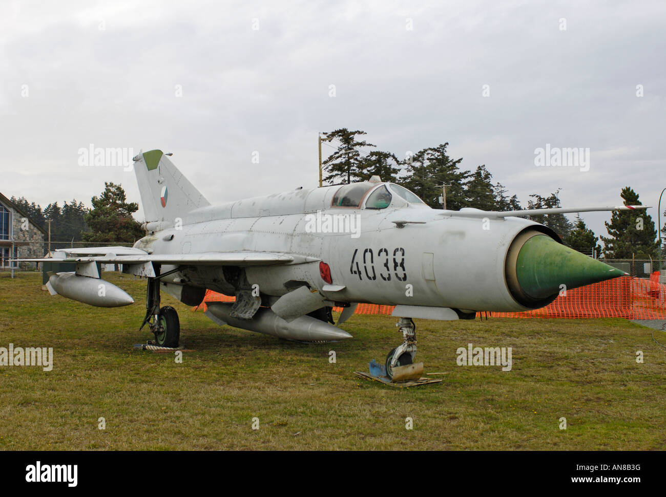 Mikoyan Gurevich MiG-21 on display at Comox Air Museum on Vancouver Island BC.  BCX 0404. Stock Photo