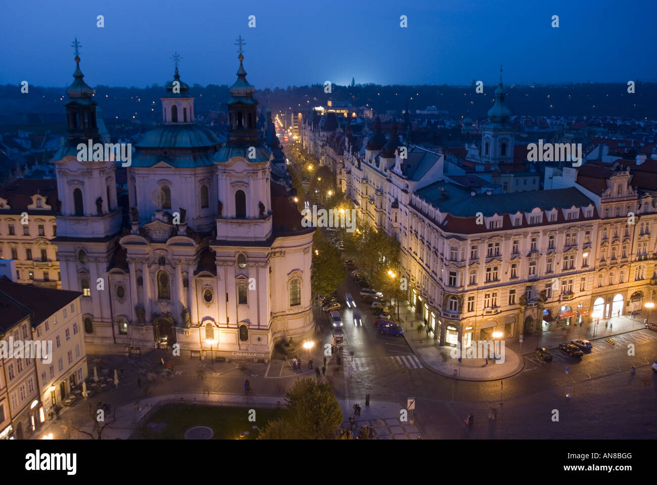 Old Town square at dusk, Prague, Czech Republic. Stock Photo