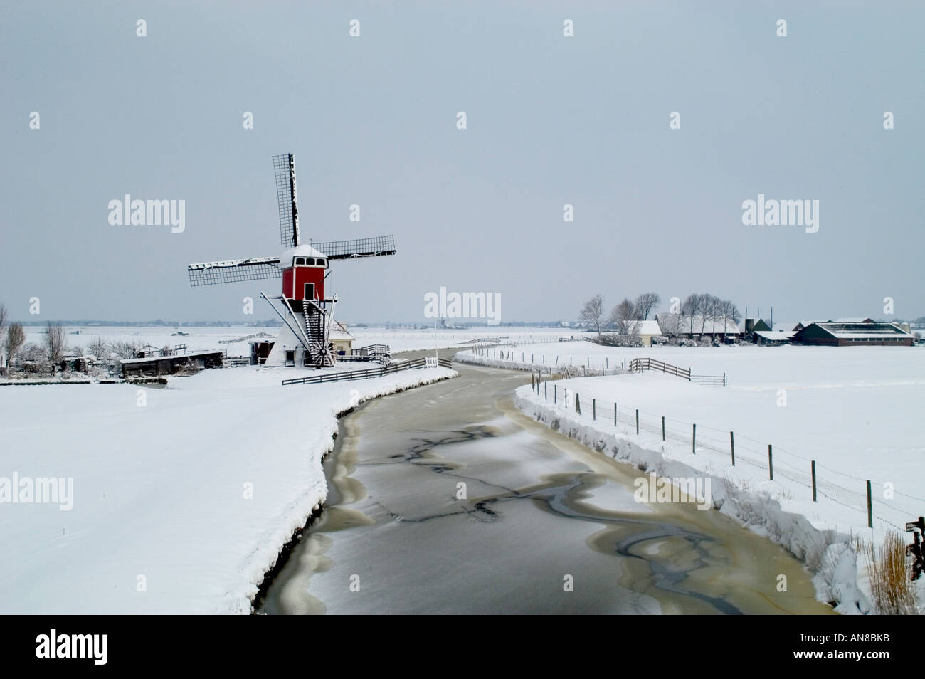 Netherlands Holland Winter Snow Ice Oud Ade windmill Stock Photo Alamy