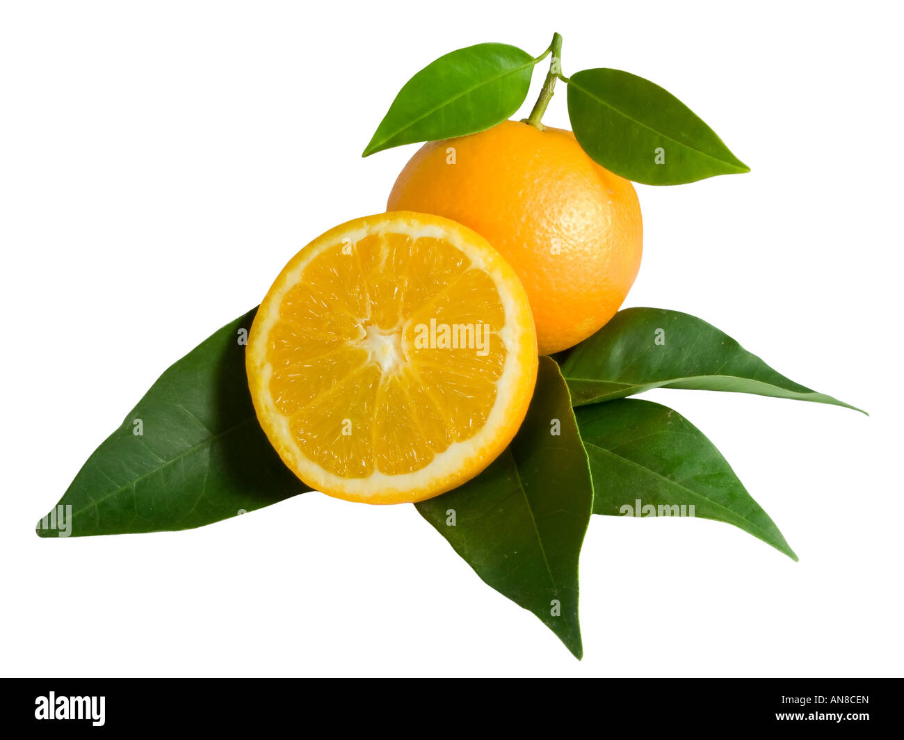Orange With Ripe ripe orange with another orange sliced isolated in white Stock Photo ...