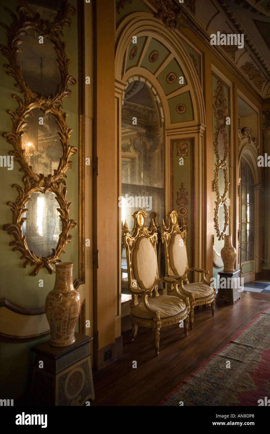QUELUZ PORTUGAL Ornate chairs in the Queen s Dressing Room in the Palacio Nacional de Queluz Stock Photo