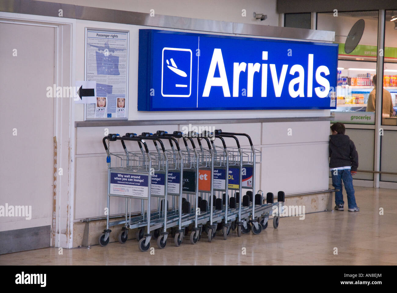 Waiting at Arrivals, Liverpool Airport Stock Photo