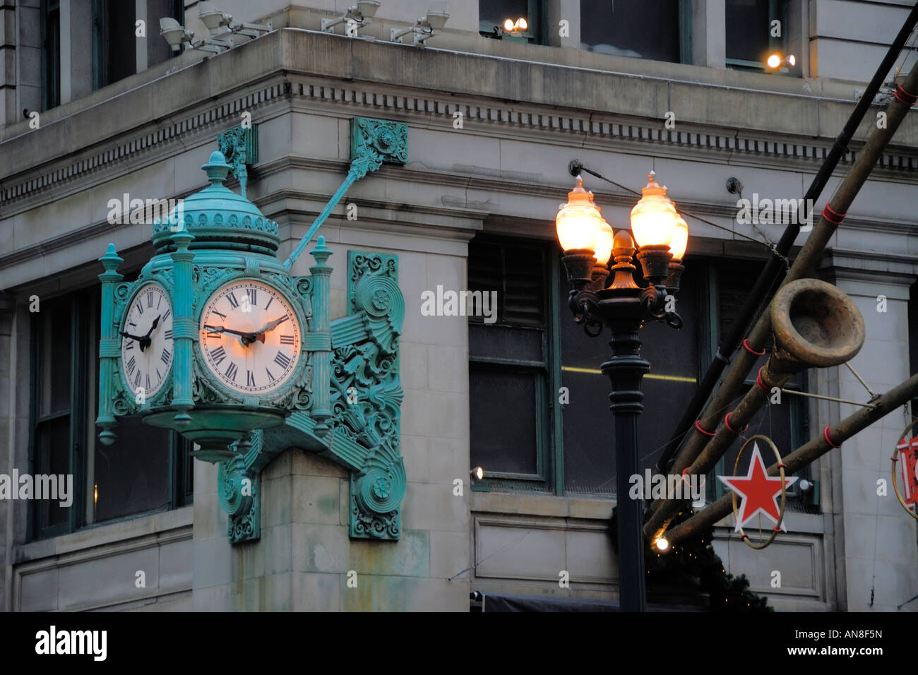 The famous clock at the corner of the Macy's Department Store (formerly