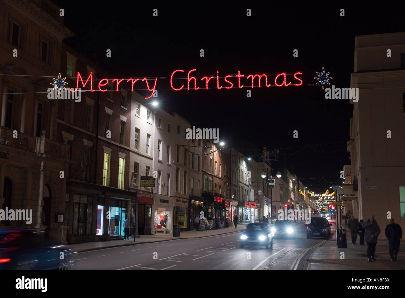 Leamington Spa high street at night winter festival Stock Photo Alamy