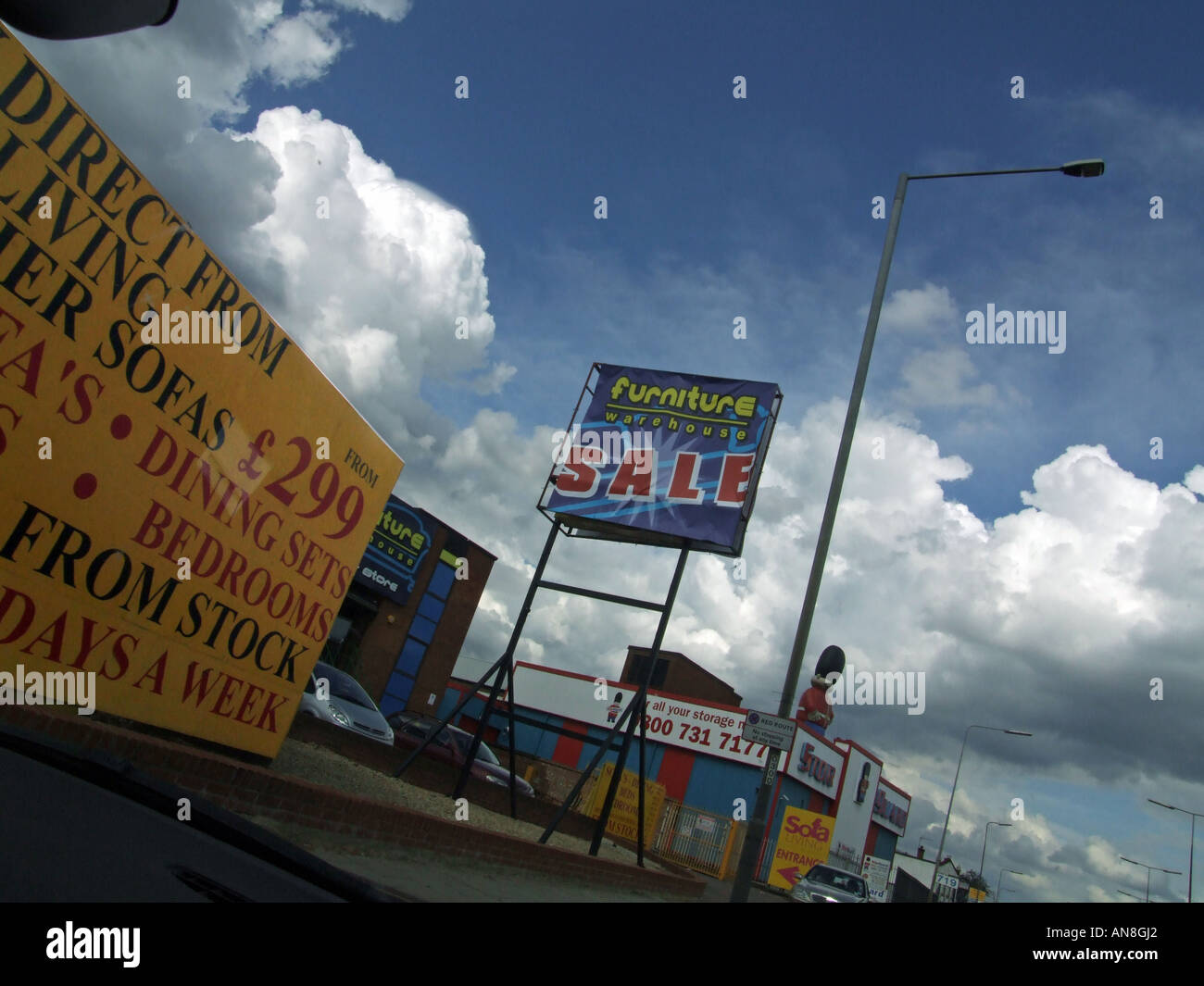 Road side furniture retail park and signage Stock Photo Alamy