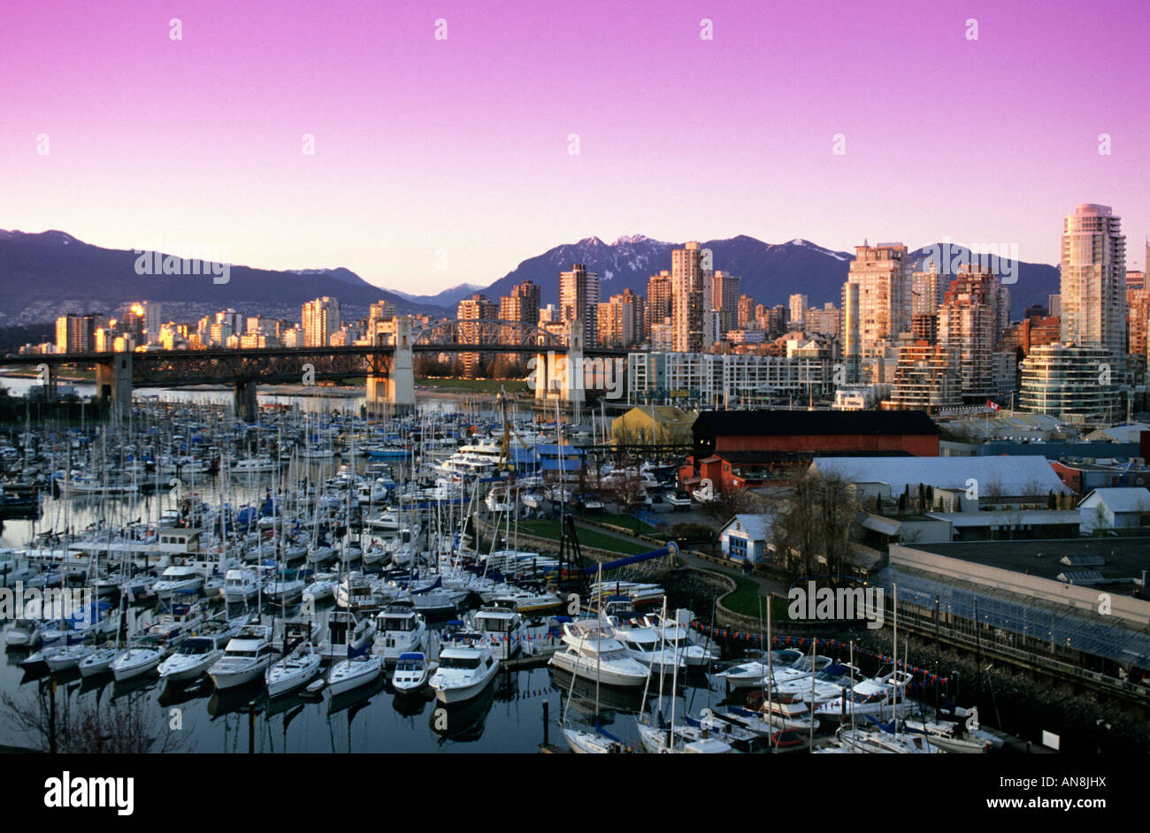 Vancouver marina and skyline waterfront British Columbia Canada Stock Photo