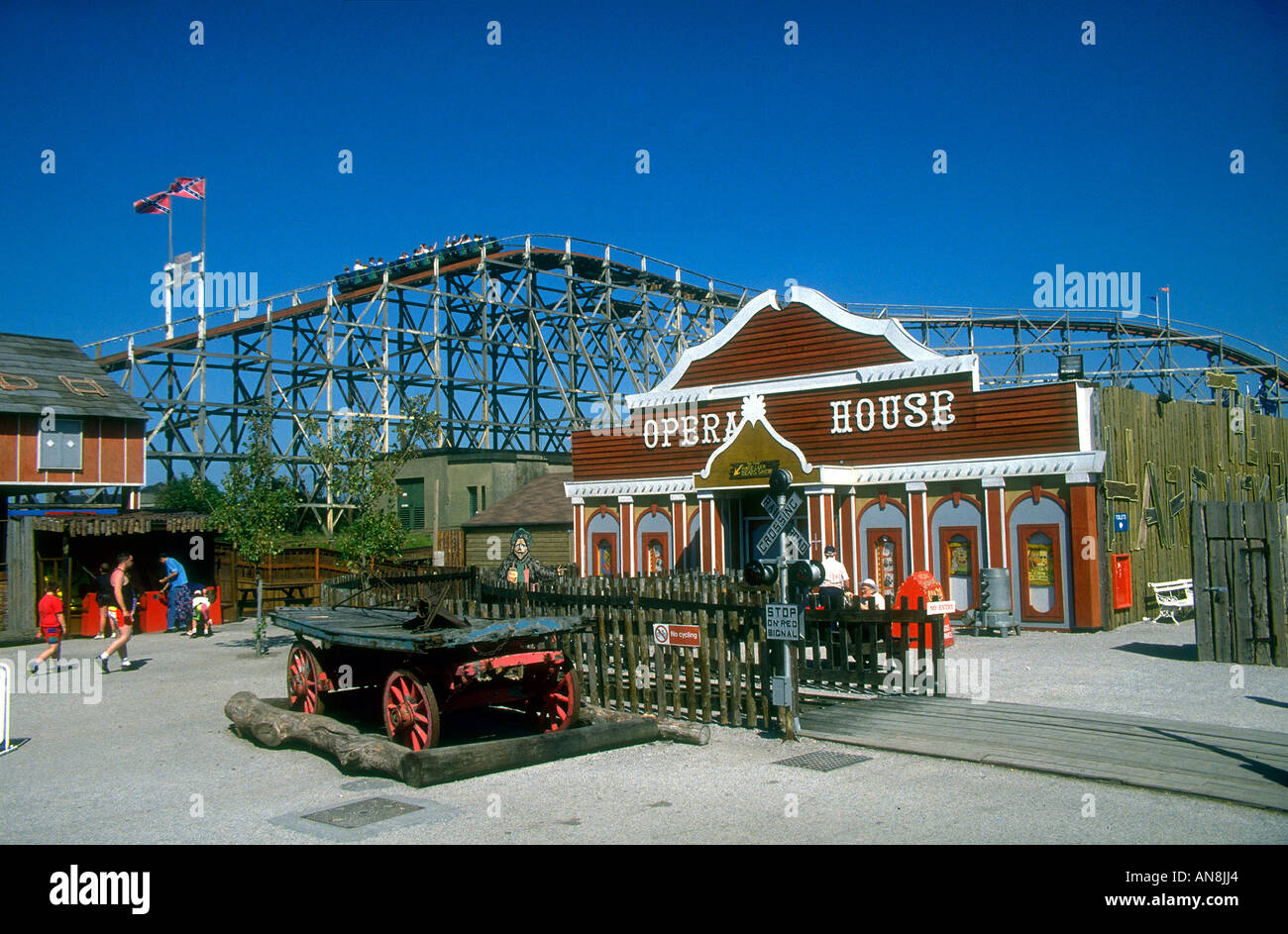 Old western decorations of Frontierland Theme Park amusements