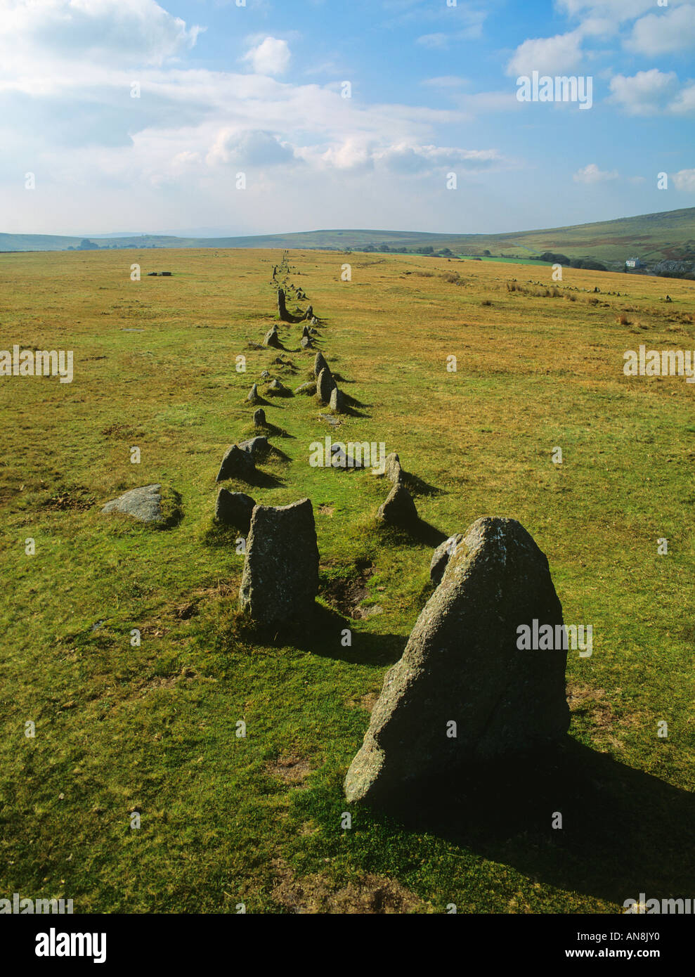 Merrivale Stone Rows two long rows of stones on Dartmoor 5 miles East of Tavistock Devon Stock Photo