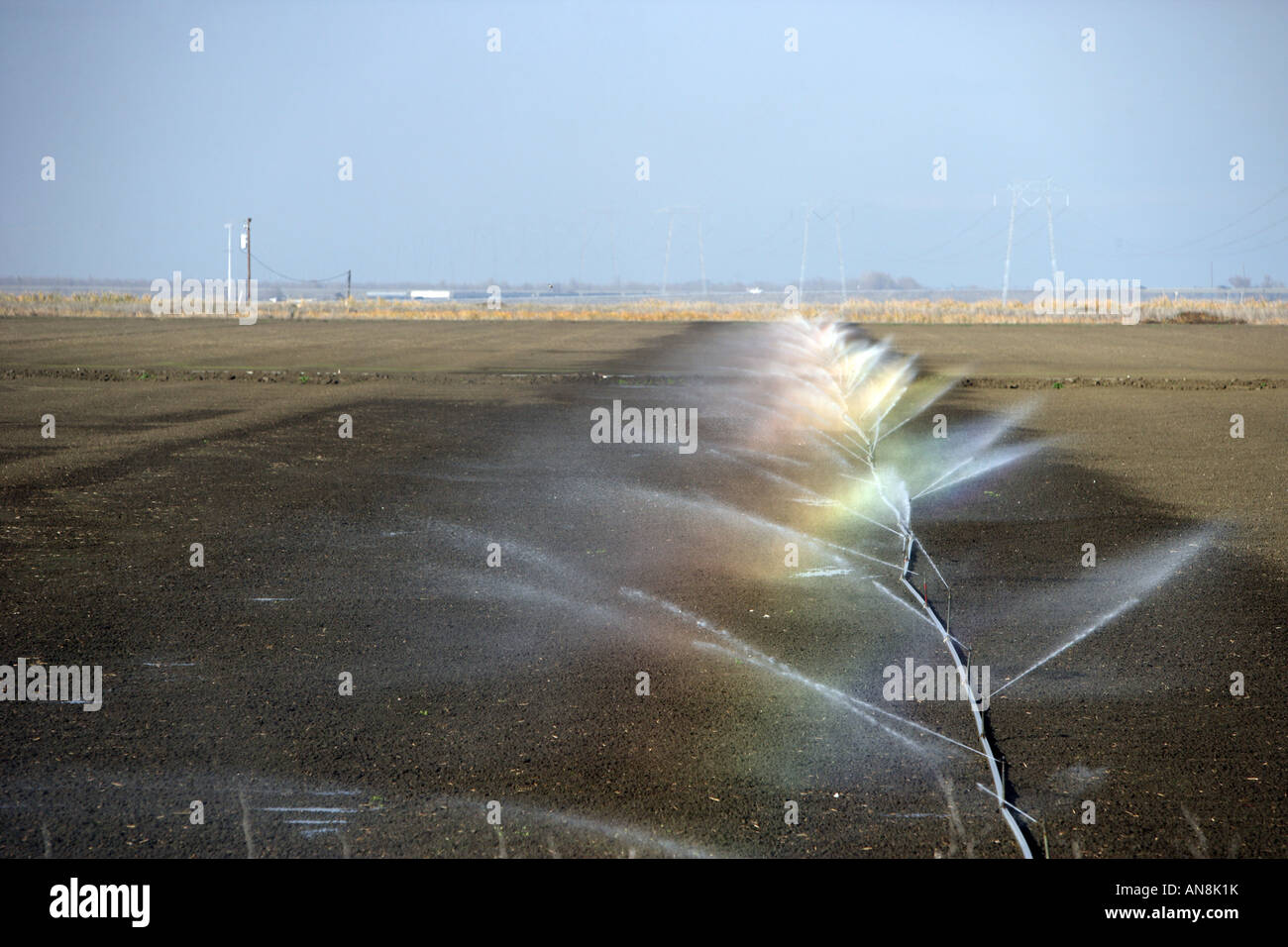 rainbow sprink sprinklers water refraction sprinkle sprinklers watering sod rarms Stock Photo