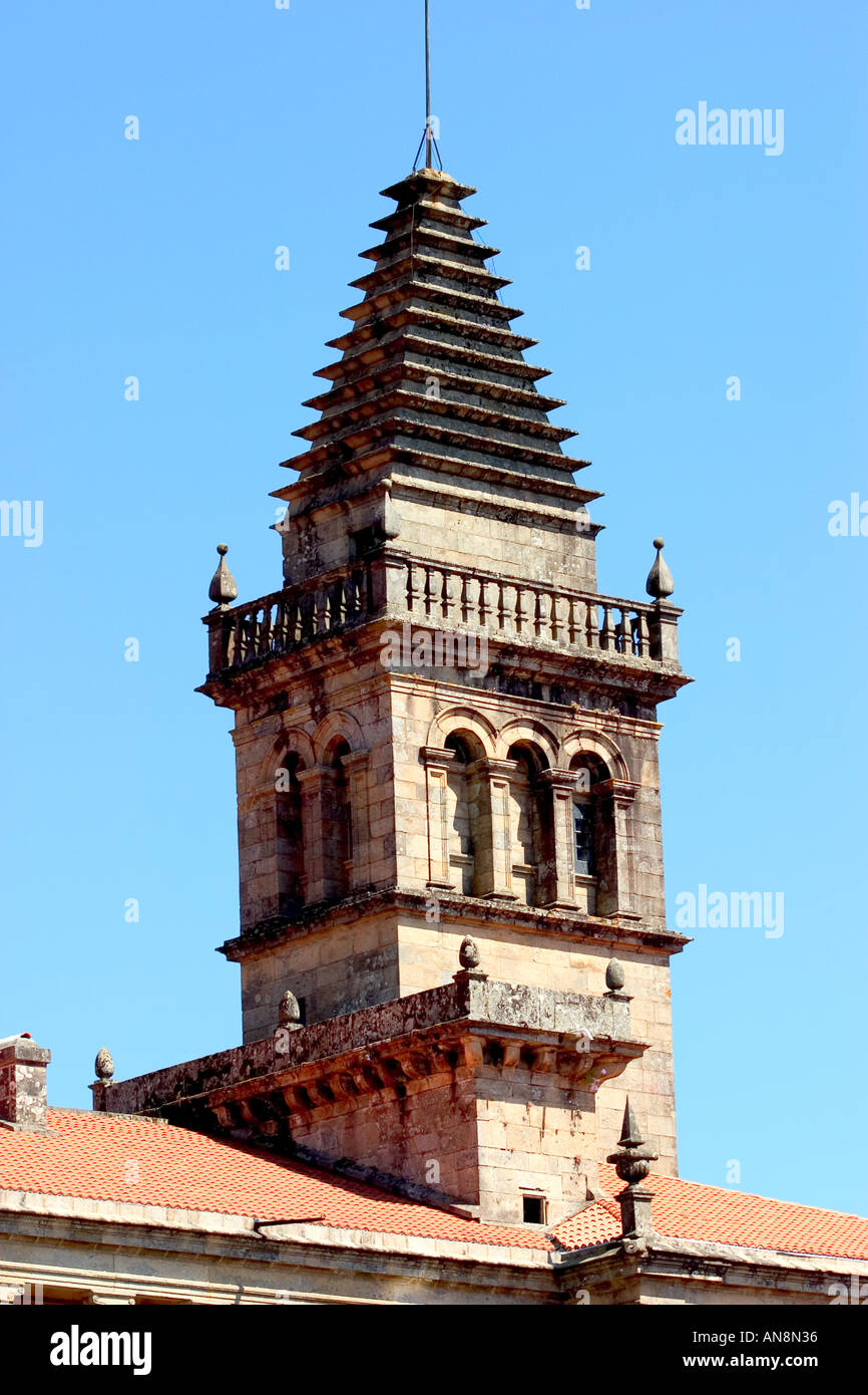 Ornate facade of the attractive church bell at Santiago de Campostella peninsula iberian Galicia spain Stock Photo