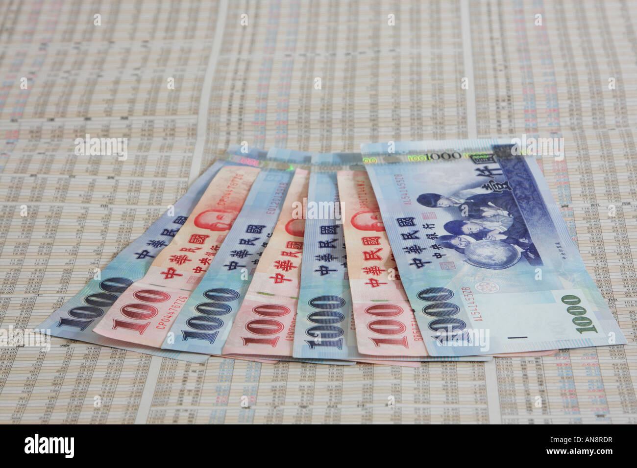 Taiwanese Dollars On Stock Prices In Chinese Newspaper Stock Photo