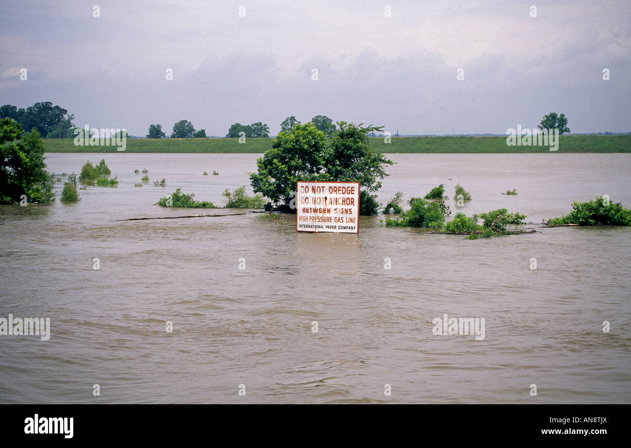 A levy holds back flood waters of the Mississippi River near Helena