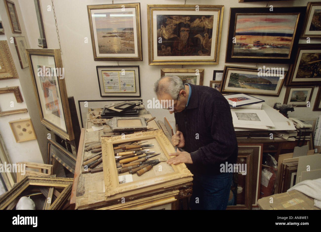 Picture framer Florence Italy Stock Photo Alamy