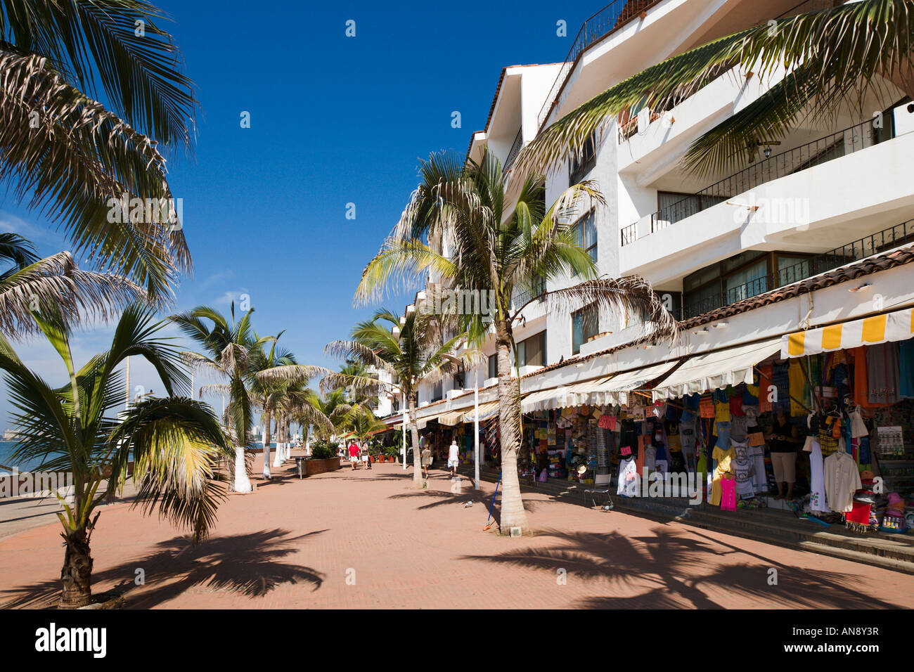 Shops on Southern end of the Malecon, Puerto Vallarta, Jalisco, Mexico Stock Photo