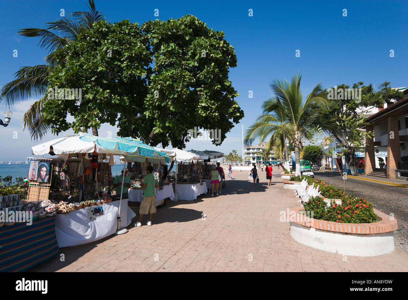 Seafront Market Stalls, Malecon, Old Town, Puerto Vallarta, Jalisco, Mexico Stock Photo