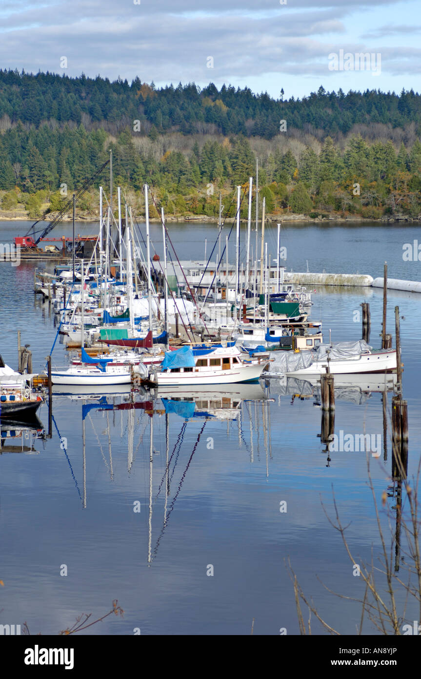 Leisure Pleasure Private Boats share Ladysmith Marina Vancouver Island BC Canada Stock Photo