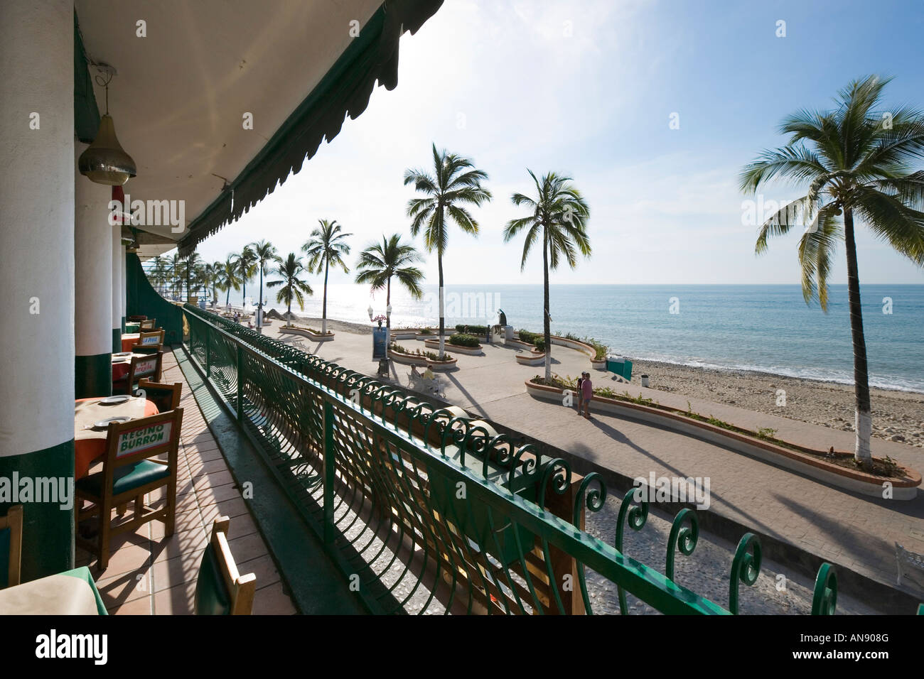 View from Terrace of Seafront Restaurant, Malecon, Old Town, Puerto Vallarta, Jalisco, Mexico Stock Photo