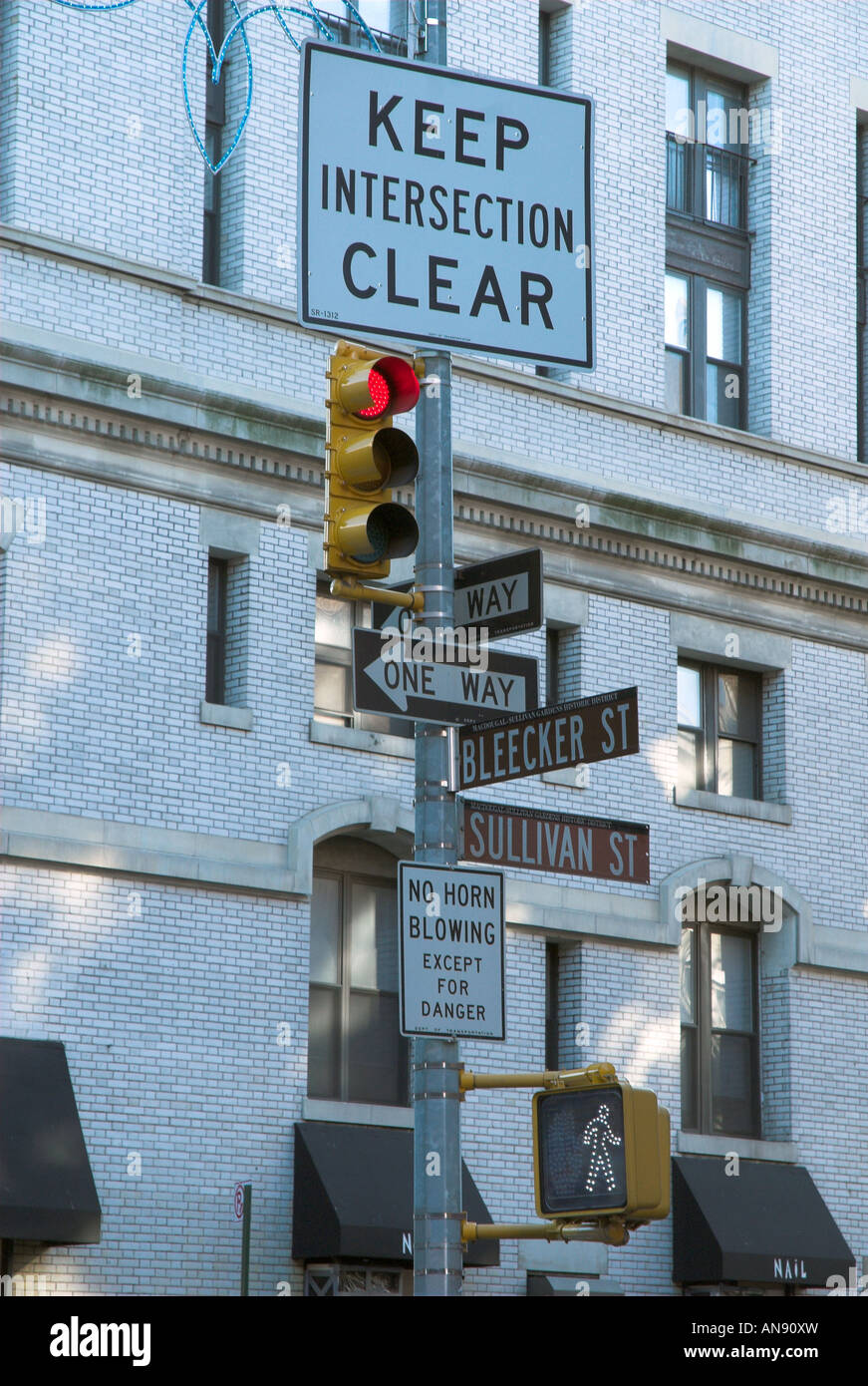 Intersection of Bleecker & Sullivan Streets, Manhattan, New York City Stock Photo