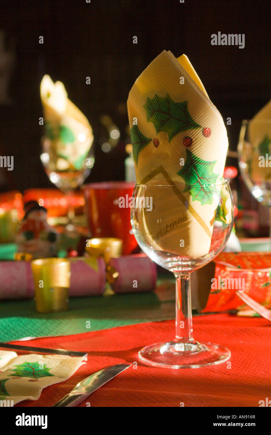 Wineglass with Christmas napkin Stock Photo