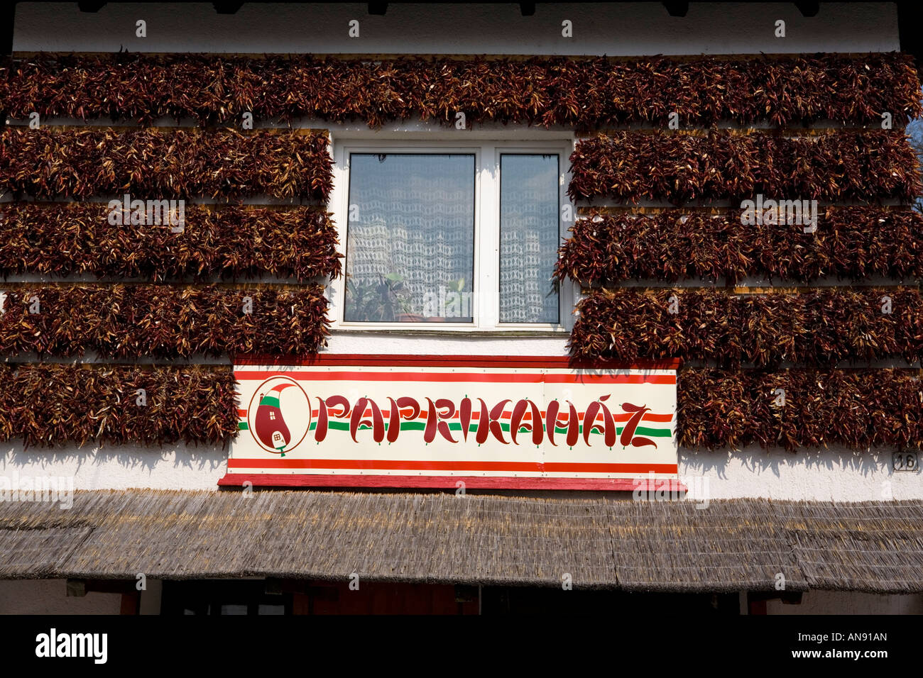 A shop covered in dried paprika for tourists in Tihany on Lake Balaton Stock Photo