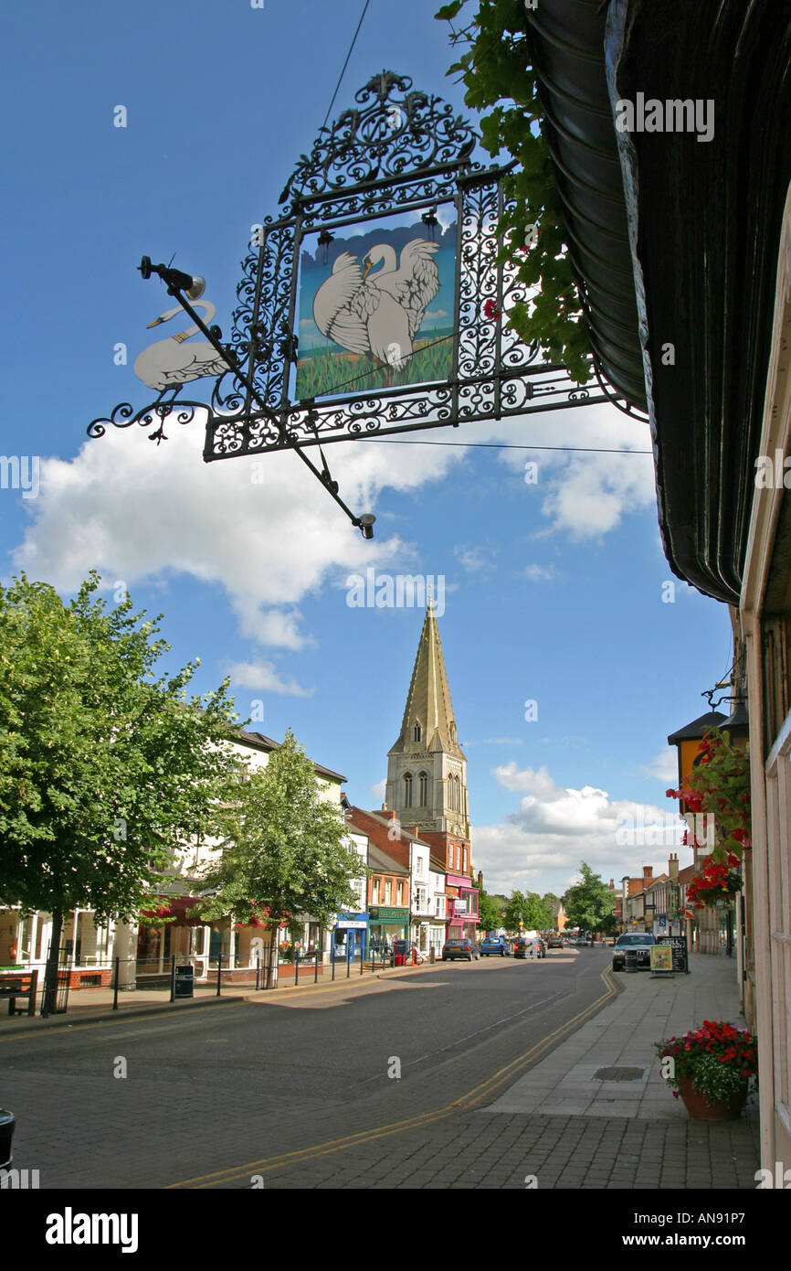 The Three Swans Public House Sign on The High Street Market Harborough