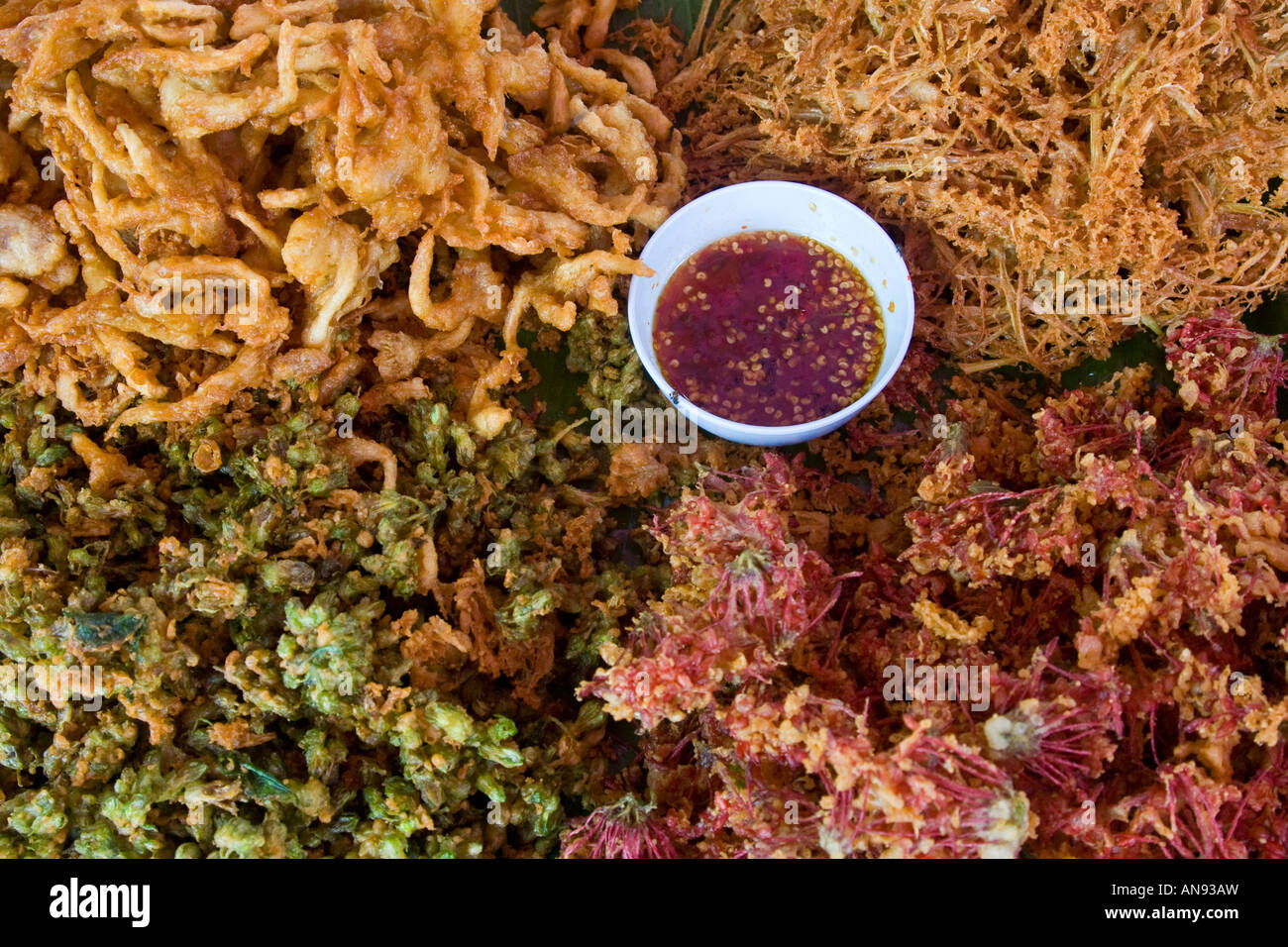 Thai Tempura or Hoi Tod Deep Fried Vegetables Bangkok Thailand Stock Photo