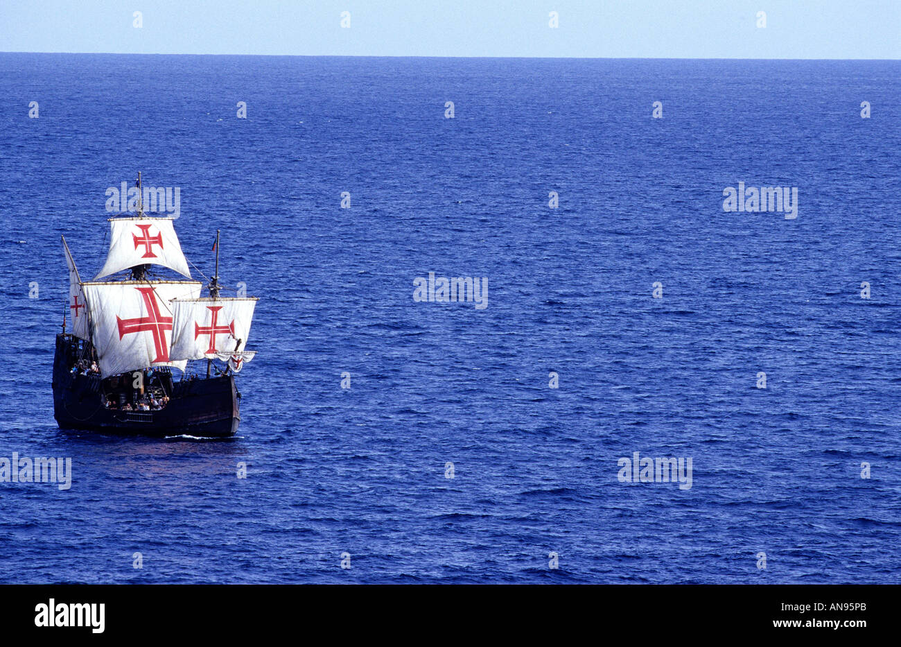 Historic sailing ship Santa Maria on Atlantic Ocean, Funchal, Madeira, Portugal Stock Photo