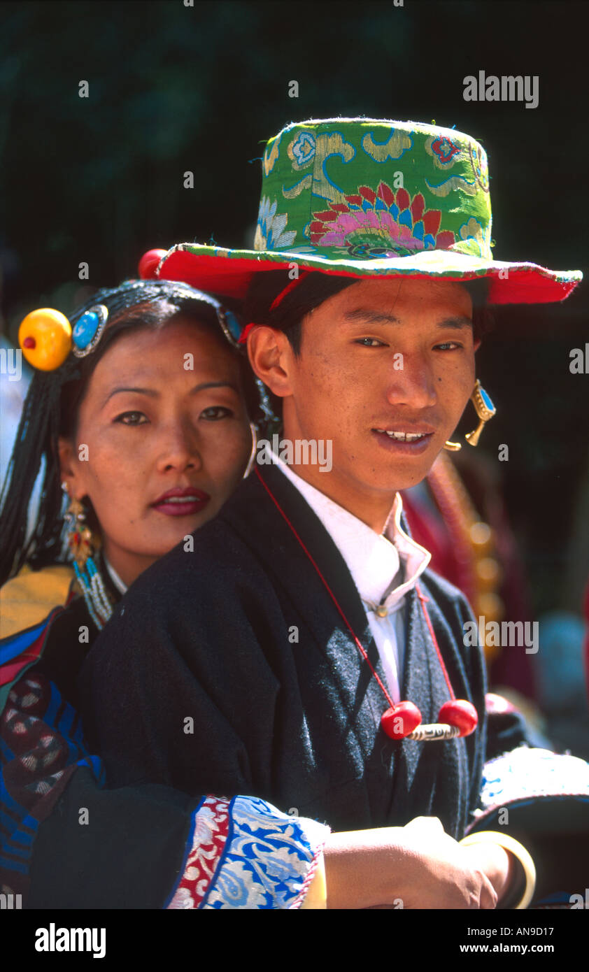 Young couple in traditional dress Ladakh Festival Leh Ladakh Jammu and Kashmir India Stock Photo