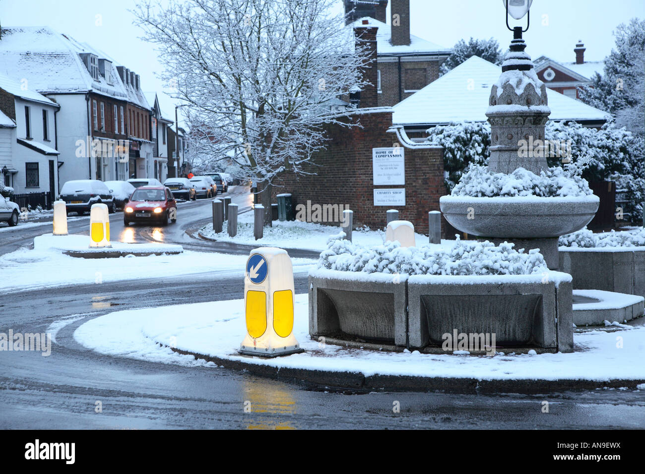 A wintery Thames Ditton under a rare dusting of snow. Stock Photo