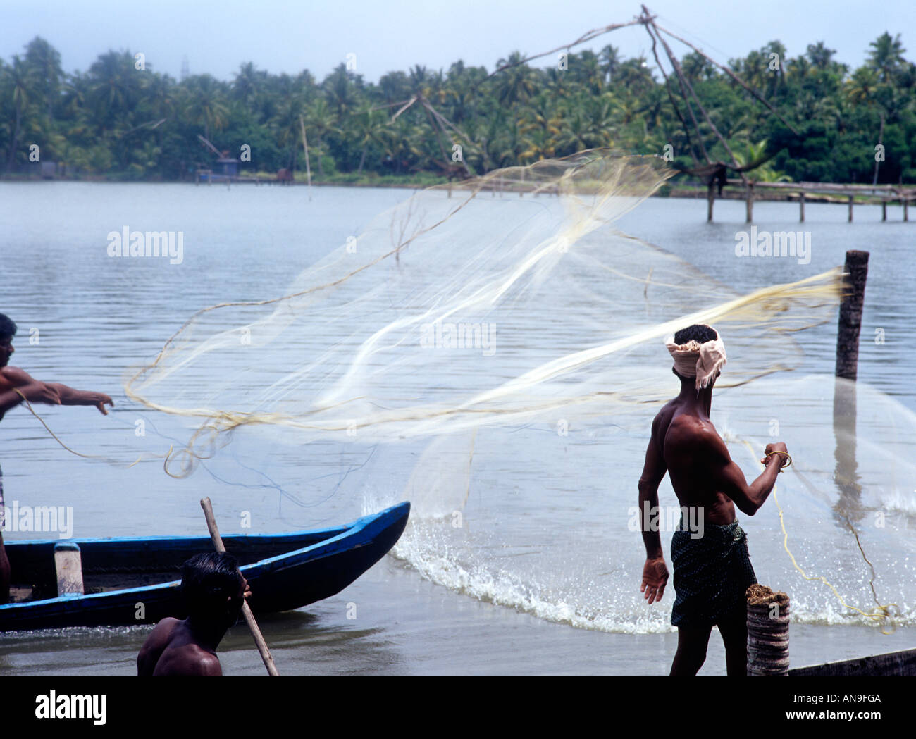 THROW NET FISHING IN KUMBALANGI KERALA Stock Photo - Alamy