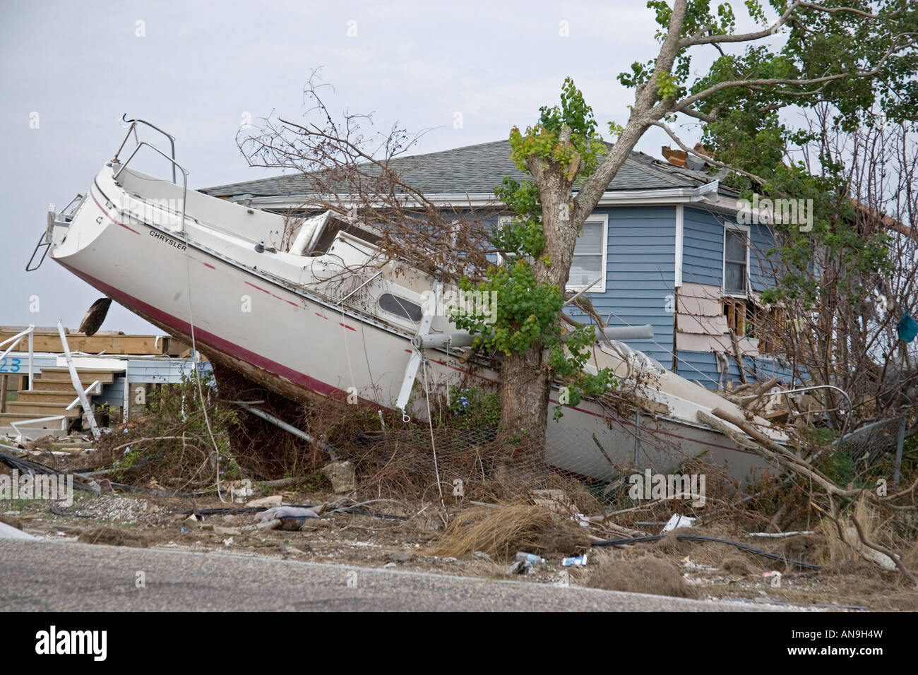 Damage caused by Hurricane Katrina Slidell Louisiana On the shore of