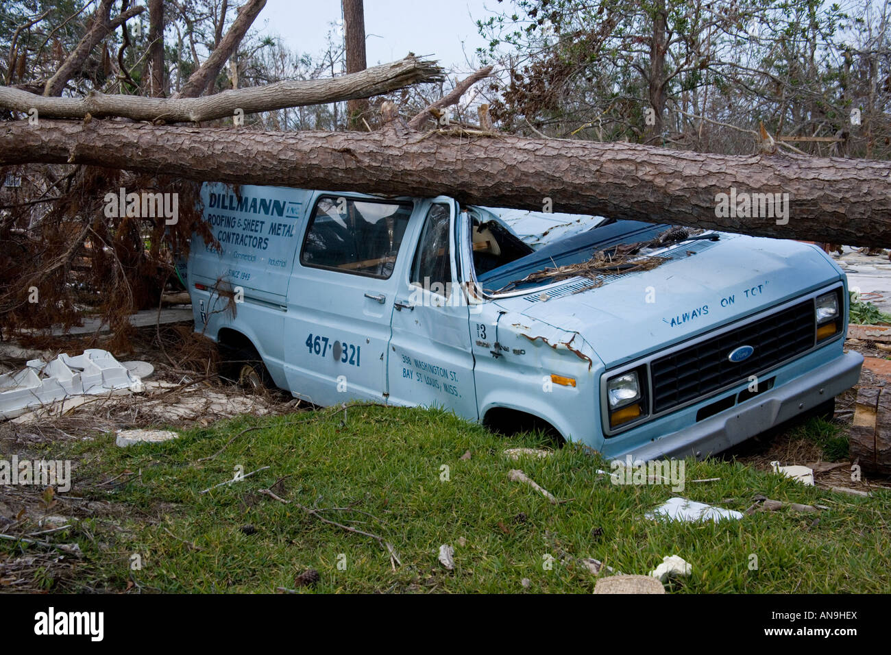 Damage to cars caused by Hurricane Katrina Waveland Mississippi Stock