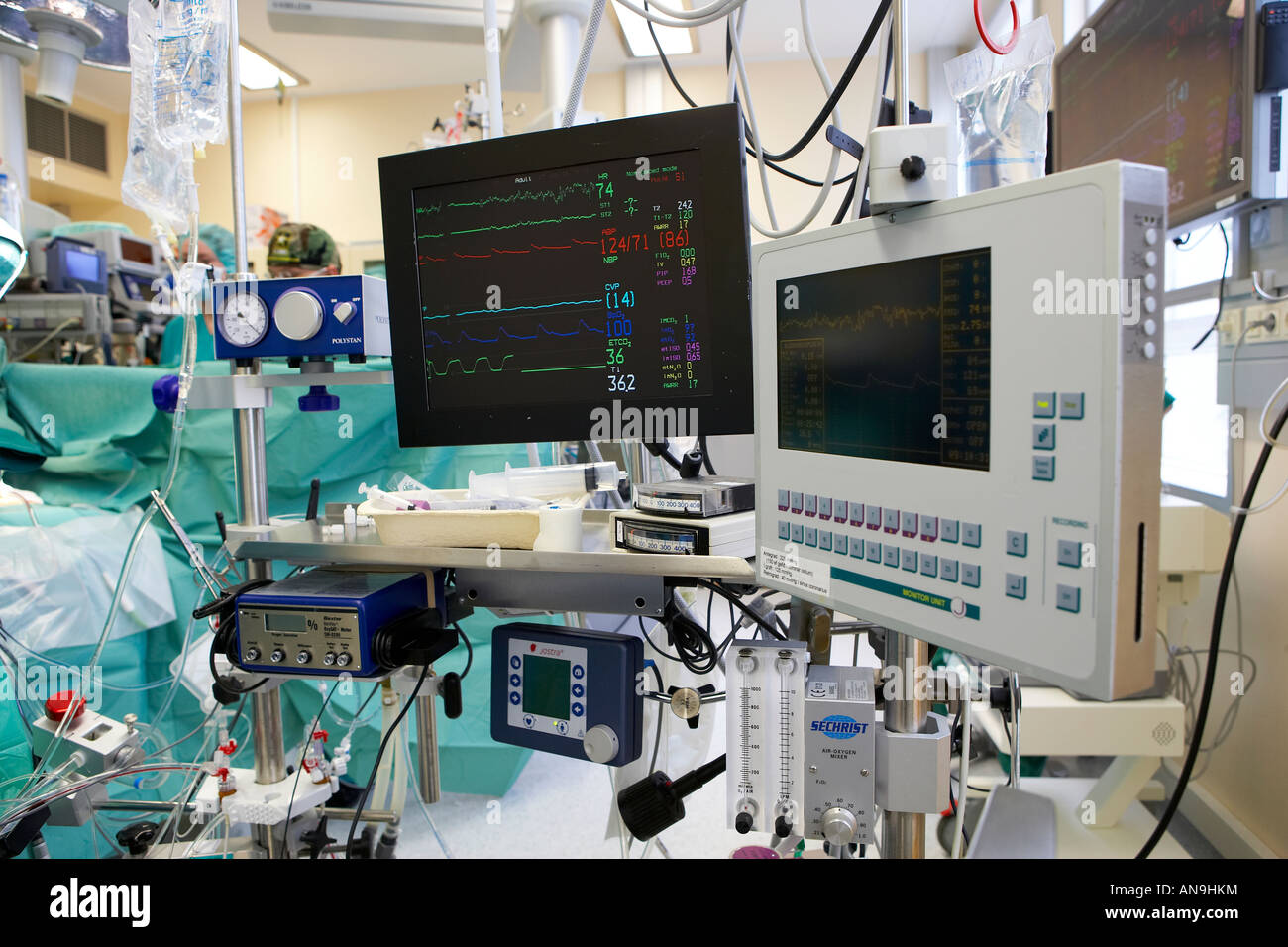 Hi Tech equipment used during heart bypass surgery Stock Photo Alamy