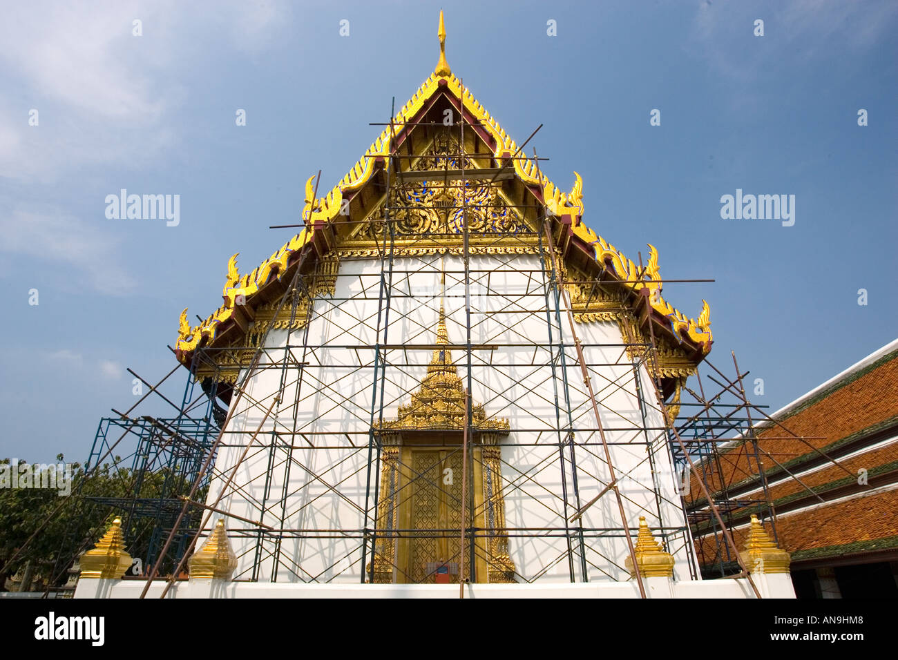 Scaffolding for refurbishment at The Grand Palace and Temple complex Bangkok Thailand Stock Photo