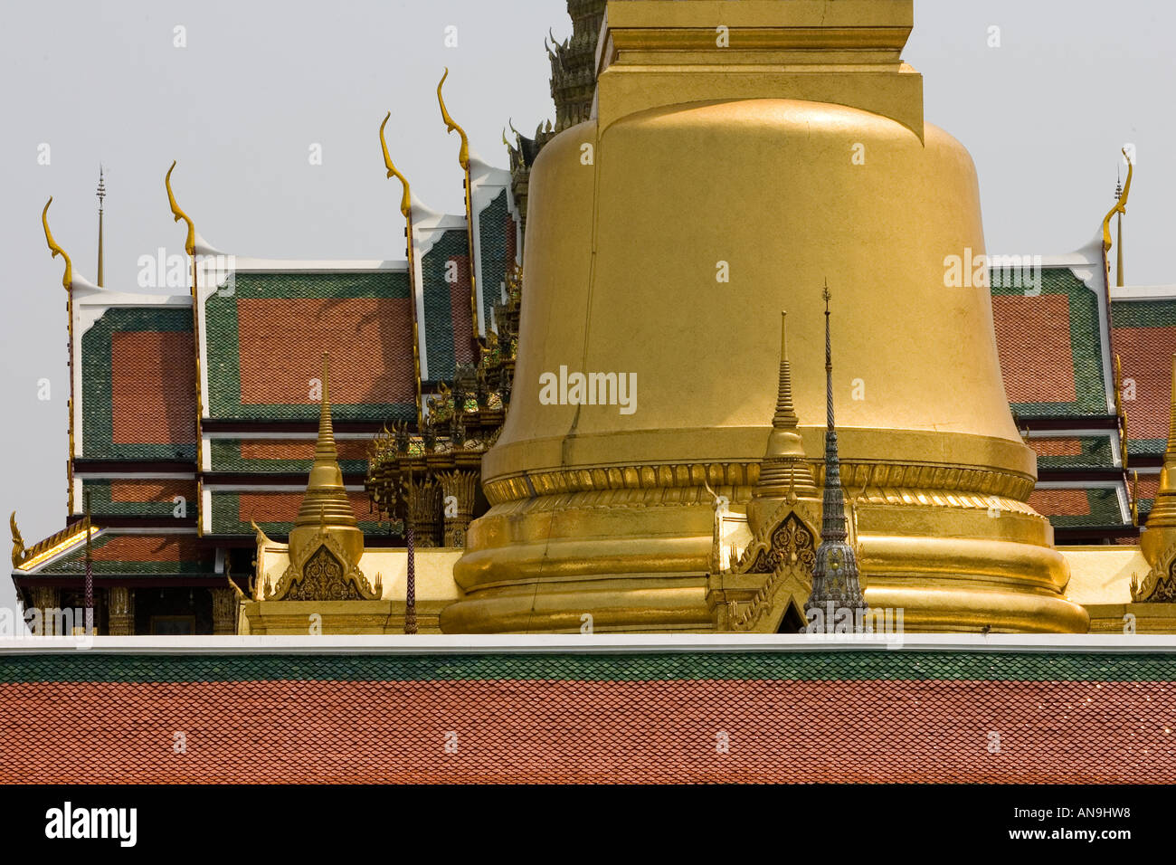 Roofs of the Prasat Phra Thep Bidon and Phra Sri Ratana Chedi Bangkok Thailand Stock Photo