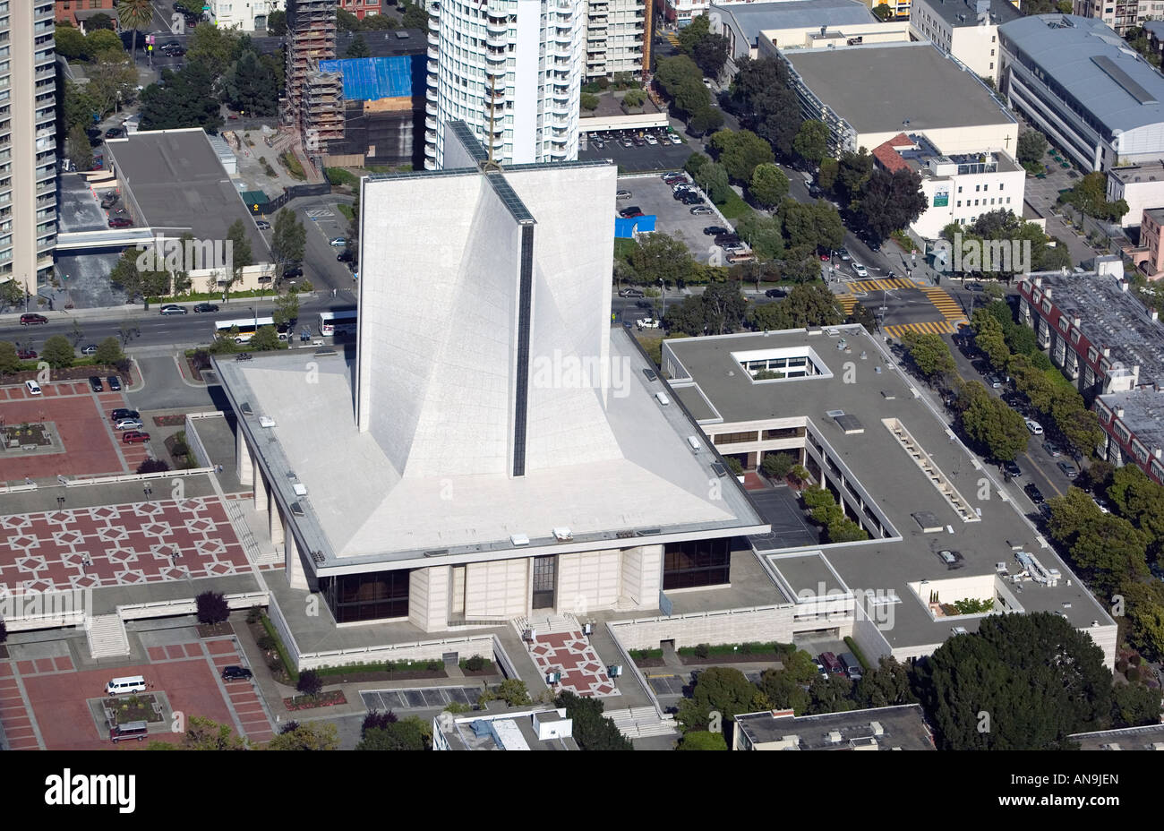 aerial view above St. Mary's cathedral San Francisco Stock Photo