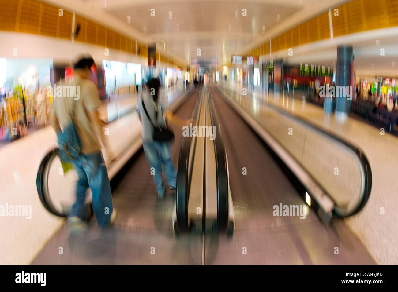 Commuters on an airport conveyor belt Australia Stock Photo Alamy