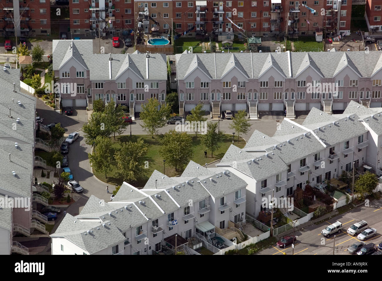 aerial view above residential housing Montreal Quebec Canada apartment