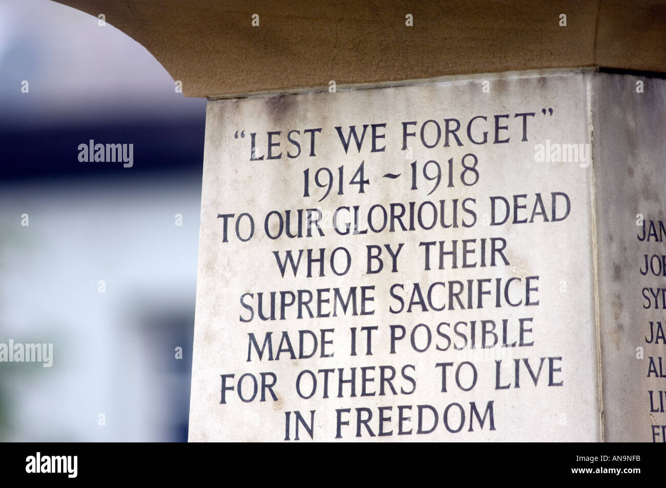 Inscription on a war memorial statue in East Sussex UK Stock Photo