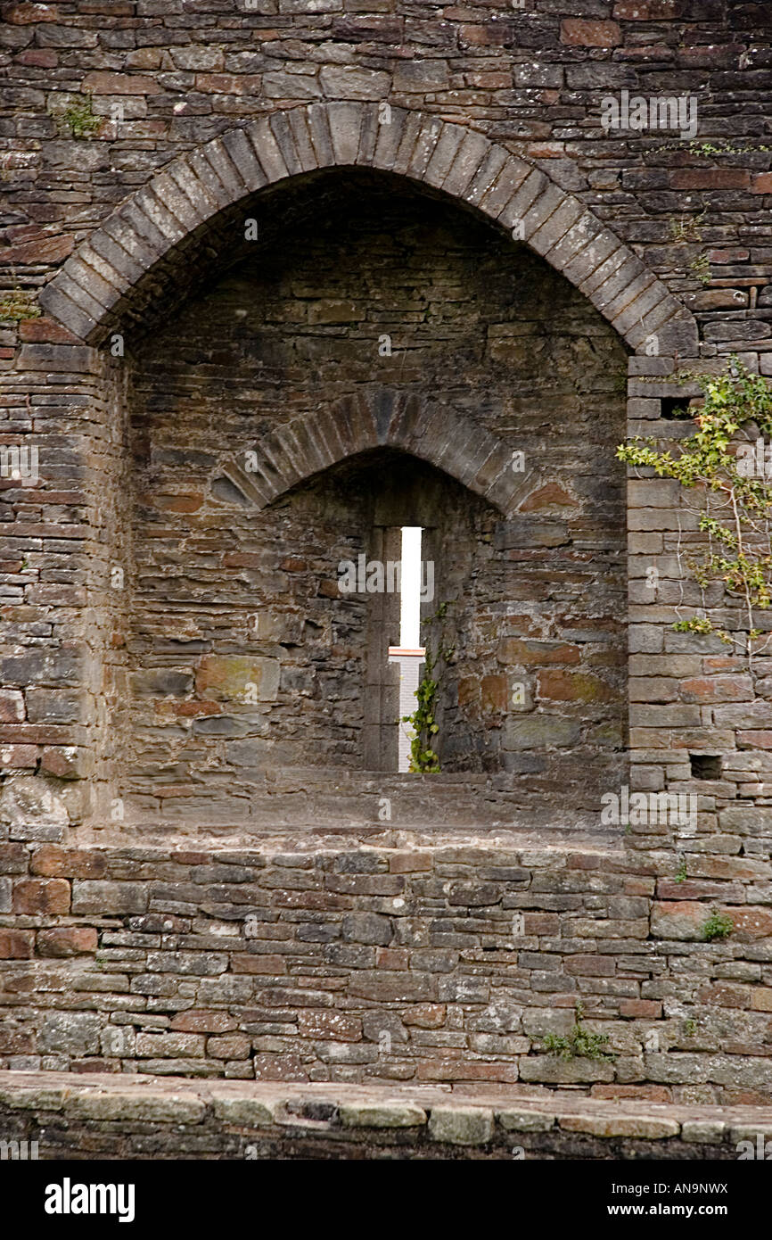 Caerphilly Castle arrow slit niche in east wall Stock Photo