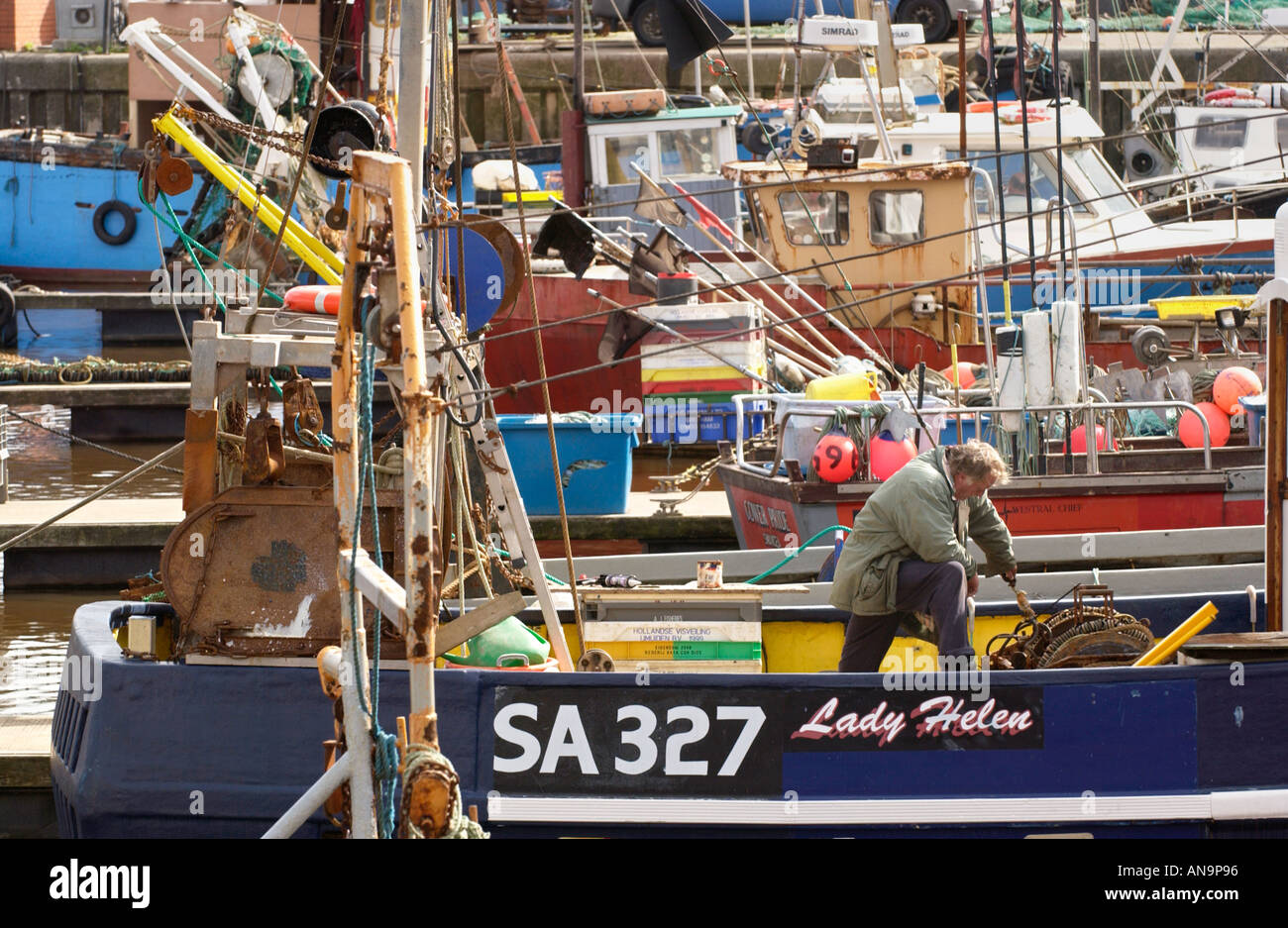 Inshore fishing boats moored at Swansea Marina South Wales UK Stock