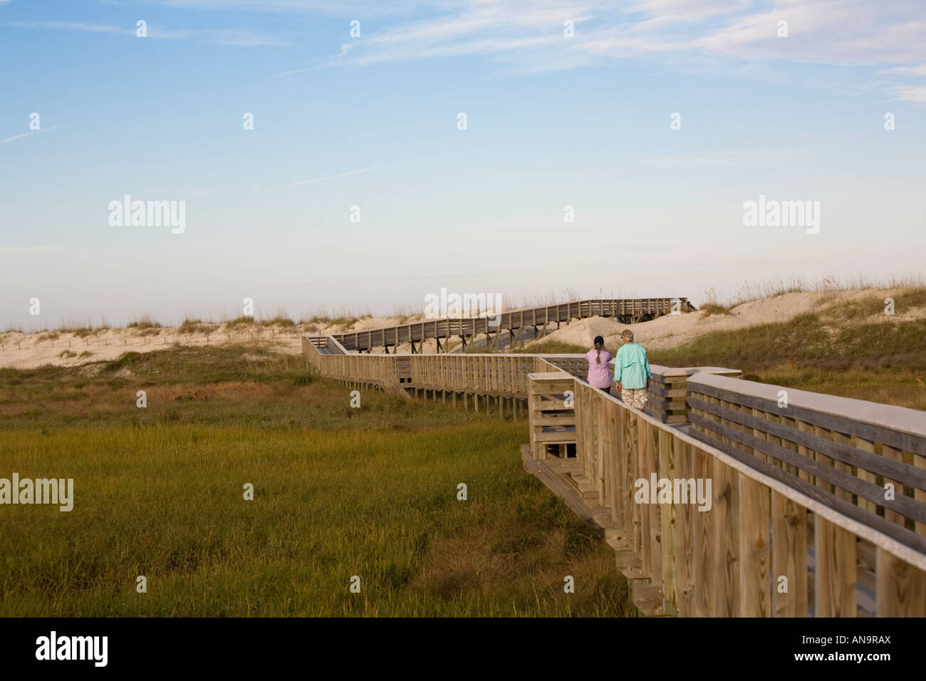 Sand dunes and boardwalk in Anastasia State Park on the Atlantic Ocean