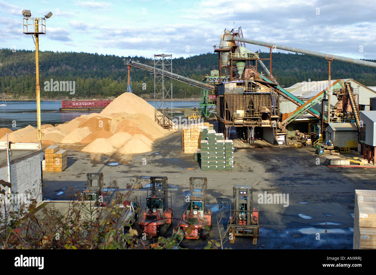 Timber Yard Mill Vancouver Island British Columbia Canada Stock Photo