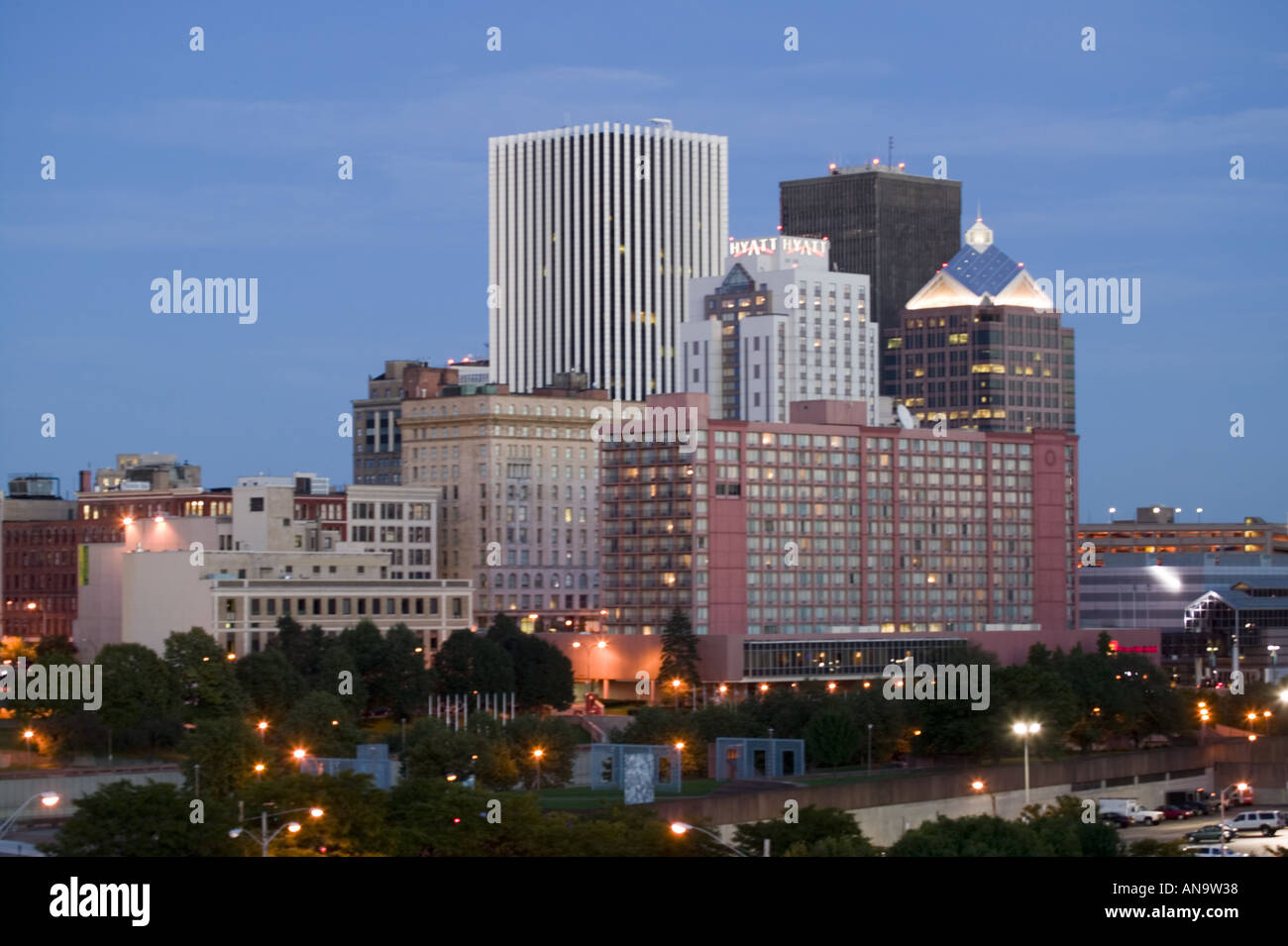 Skyline of Rochester New York at dusk Stock Photo 5047607 Alamy
