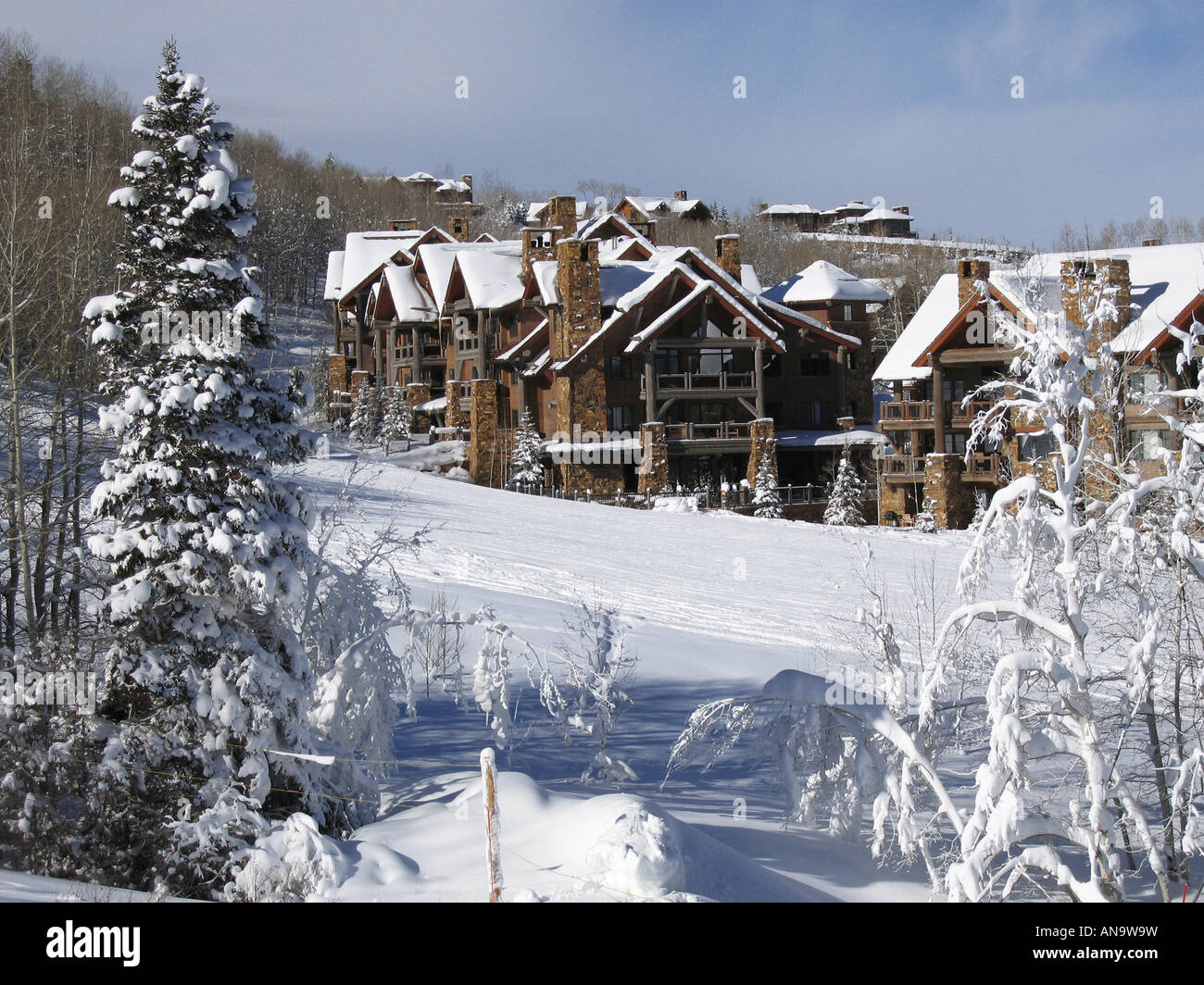 Snow Covered Cabins Beaver Creek Colorado Stock Photo 15459588