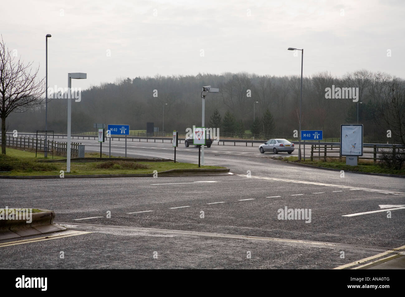 Slip road back to the M40 southbound motorway at Warwick services Stock