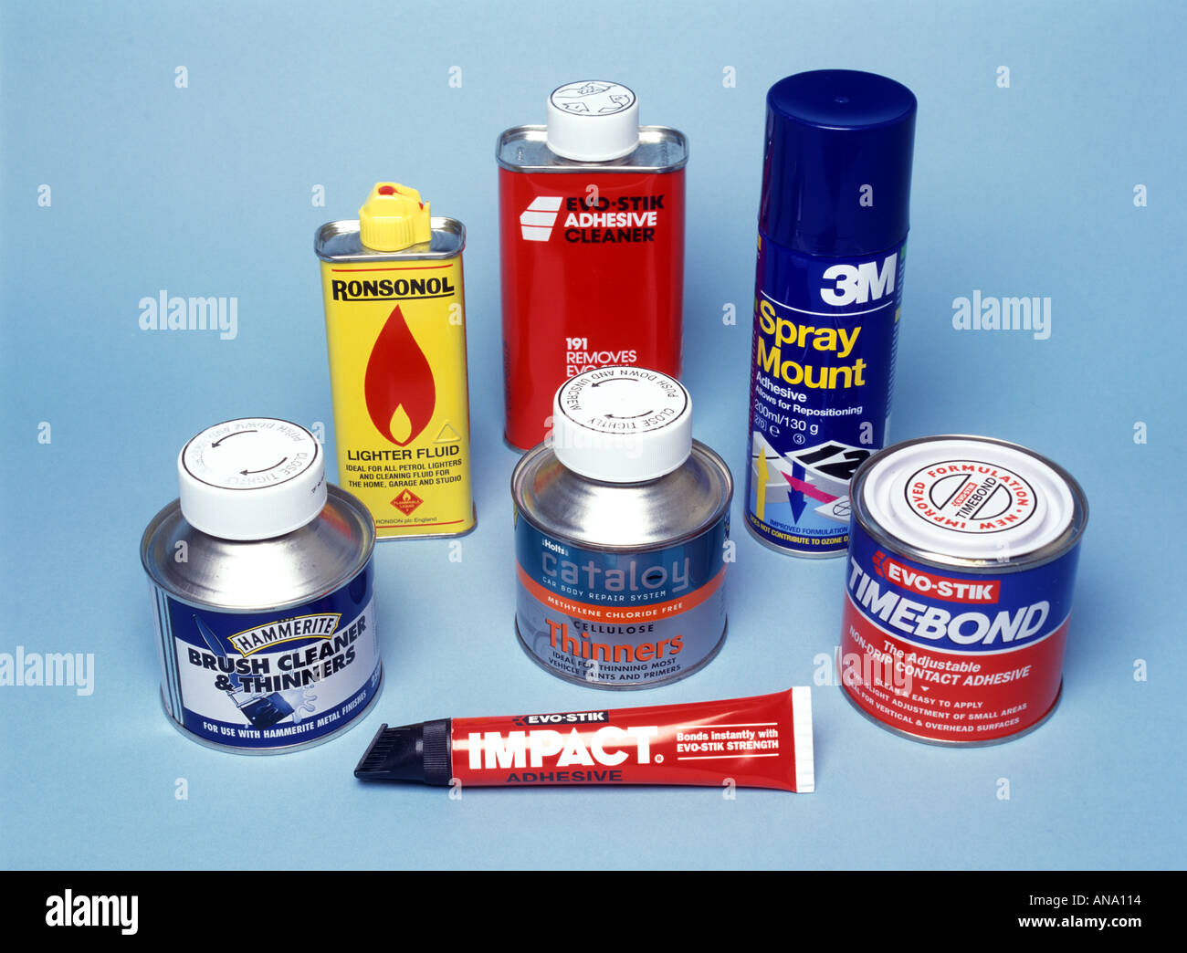 A variety of adhesives and solvents 2 Stock Photo Alamy